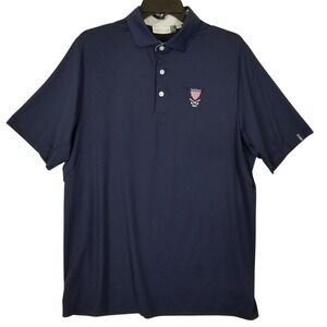 KJUS Mens Golf Polo Shirt Navy Blue UPF 50+ Comfort Fit XL 54 Shield Logo 1894